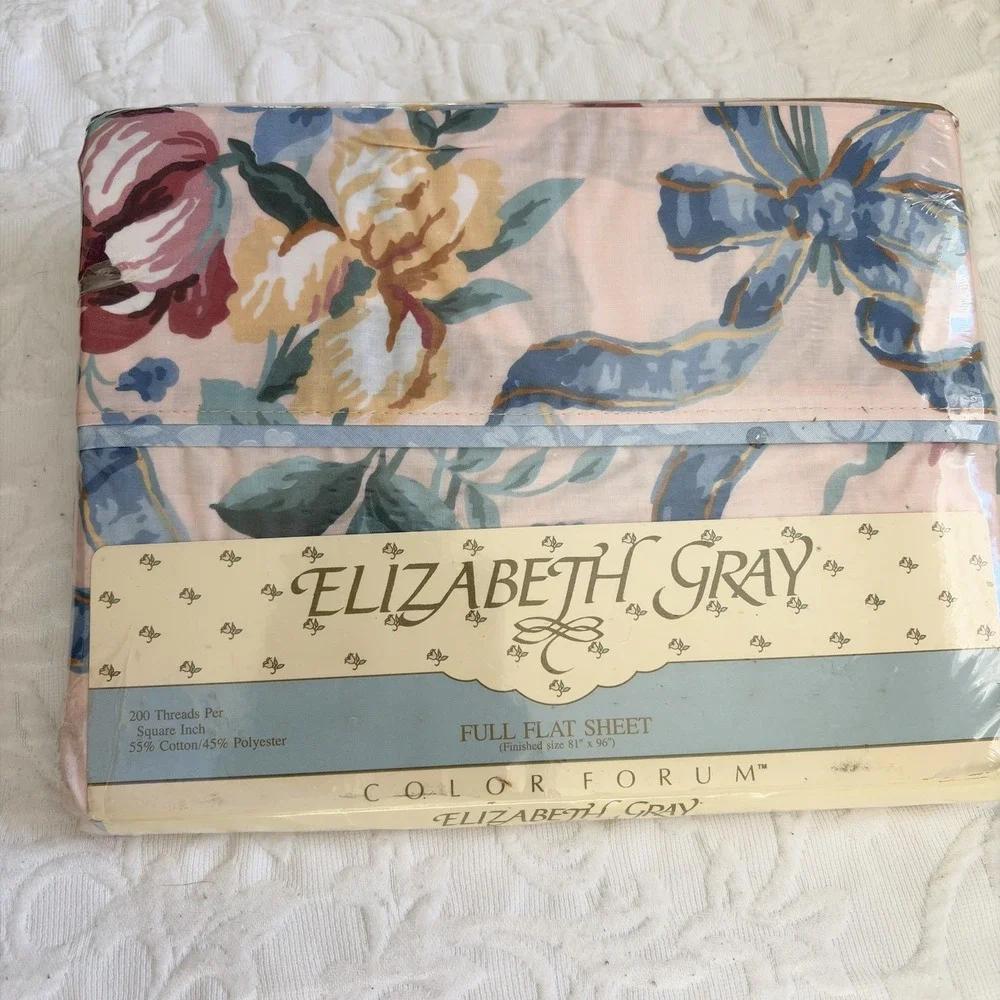 VTG Elizabeth Gray Salzburg Floral Full Flat Sheet Cottagecore Made USA 90s New